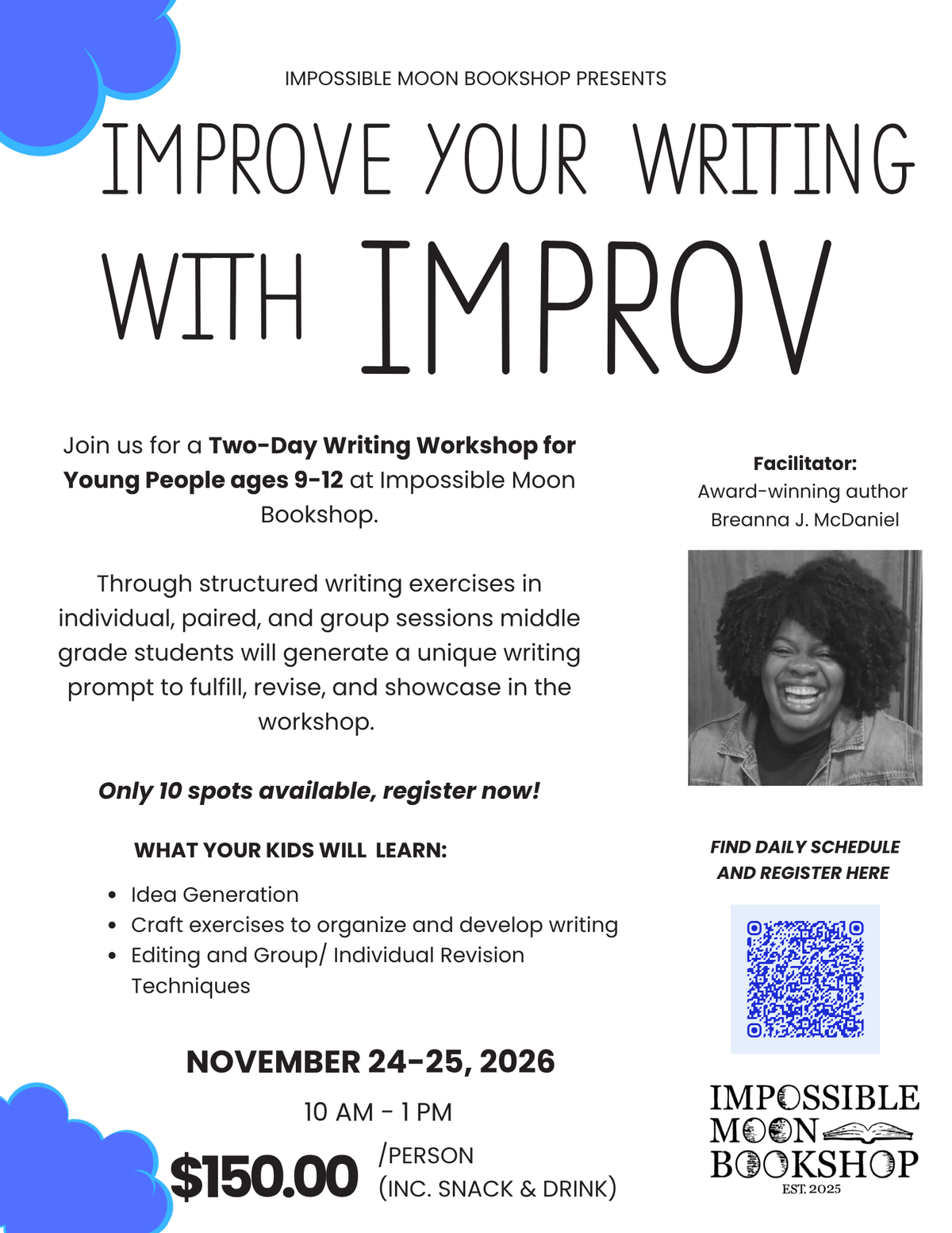 Improve Your Writing with Improv: 2-Day Writing Workshop for Young People Ages 9-12