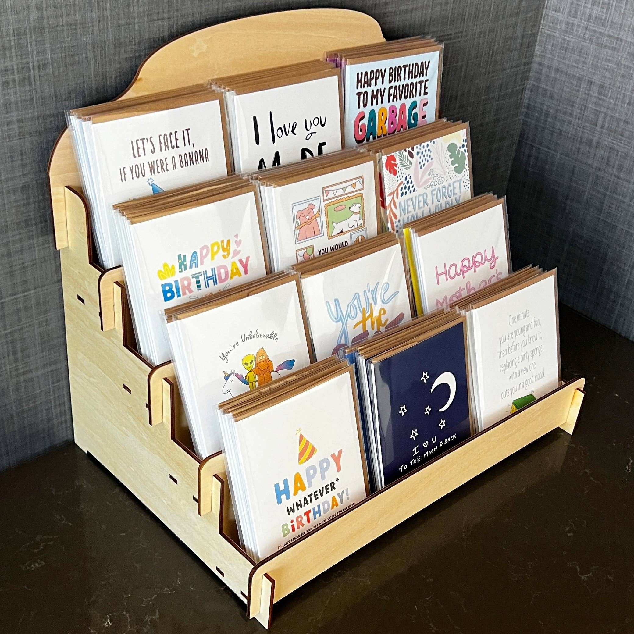 Big Moods - 4 Tier Wooden Greeting Card Display Rack (Holds 12 Designs)